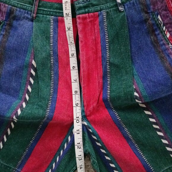 Women's Size S Multi Colour Striped Blue Grass Jean Shorts Chic Retro - Picture 7 of 7